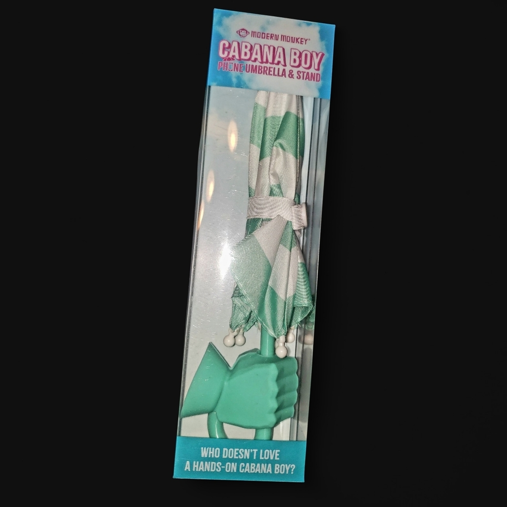 Modern Monkey Green Cabana Boy Phone Umbrella & Stand NIP